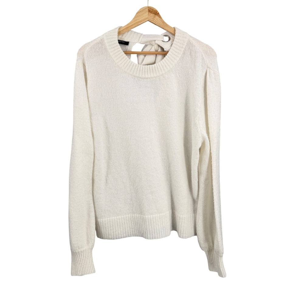French Connection Sweater Medium White Bow Back Long Sleeve Pullover